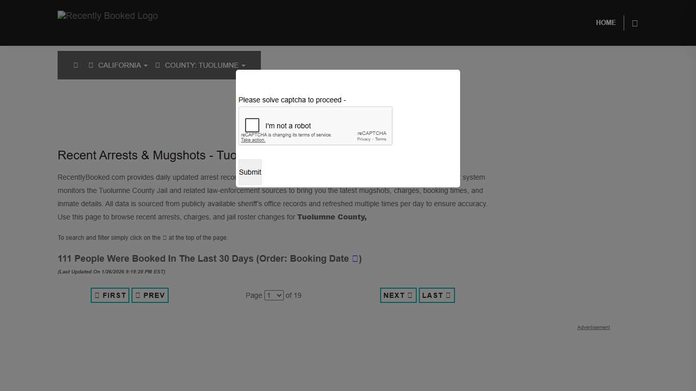 Tuolumne County, California Mugshots RecentlyBooked.com